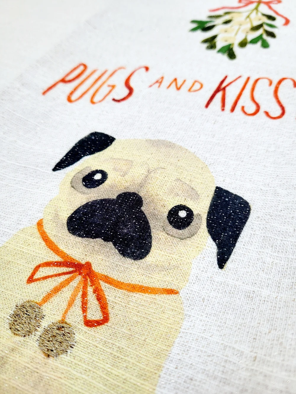 NWT Anthropologie x Quill & Fox PUGS AND KISSES Holiday Christmas Kitchen Towel